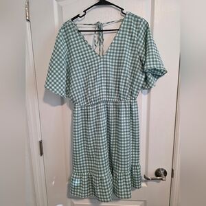 Green Gingham Dress with Ruffle Hem